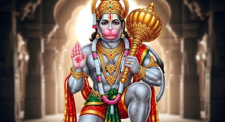 Hanuman hindu god image hinduism deity indian god mythology religious art illustration
