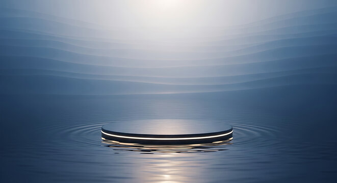 Podium floating on water with illuminated edge