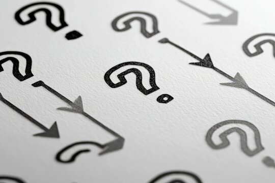 Question marks and arrows on paper, suggesting a decision-making process - Powered by Adobe