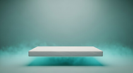 Podium on a teal misty background