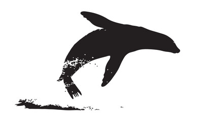 Obraz premium Majestic sea lion leaping from the ocean in striking silhouette, a symbol of marine wildlife and freedom, perfect for conservation projects and coastal adventures