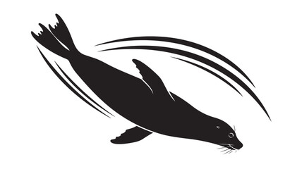 Fototapeta premium Elegant monochrome seal swimming, perfect for branding, wildlife projects, and environmental campaigns, bringing a touch of marine life to your designs with a clean, modern aesthetic