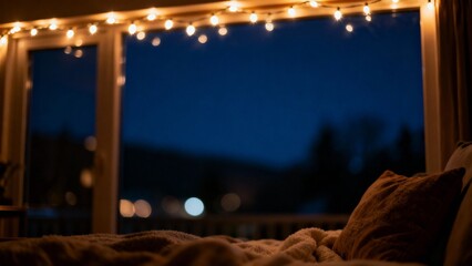 아늑한페어리라이트가있는따뜻한밤분위기