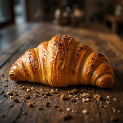fresh croissant on wooden table
