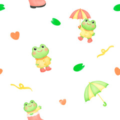 Frog with Umbrella Seamless Pattern, Background