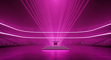 Stage: neon pink lasers and glowing platform