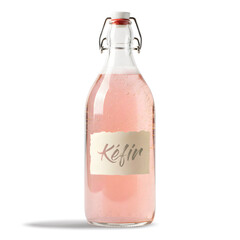 Bouteille de K&eacute;fir de fruits rose p&eacute;tillant avec bouchon m&eacute;canique sur fond transparent