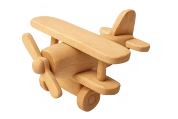 Wooden toy biplane creating childhood play and imagination