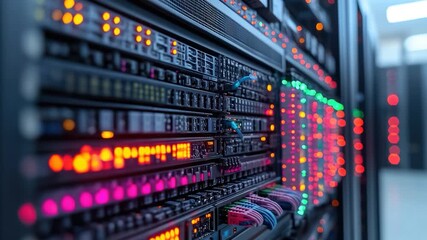 A row of computer servers in a data center facility, ideal for technology and business s - Powered by Adobe