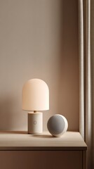 Minimalist Interior with Lamp and Smart Speaker on Table interior design minimalism minimalist interior lamp smart speaker