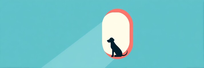Silhouette of dog sitting in airplane window view illustration