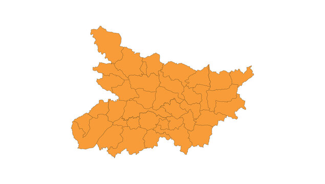 Bihar State Map With Black Outline Districts