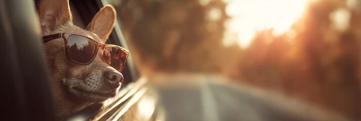 Chihuahua enjoying a road trip with sunglasses on travel pets chihuahua dog sunglasses car road