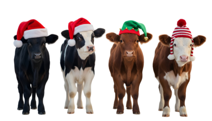 Christmas cows cute holiday animals farm festive season fun on transparent background