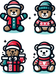 Christmas teddy bear logo vector white background .