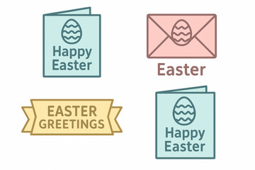 Obraz premium Vector icons of greeting cards envelopes banners and typography with Easter messages pastel flat design white background