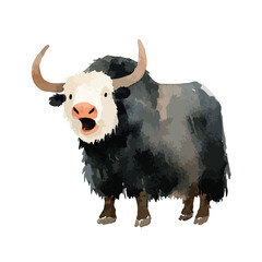 Cute Shaggy Yak Illustration Wild Animal Vector Art.