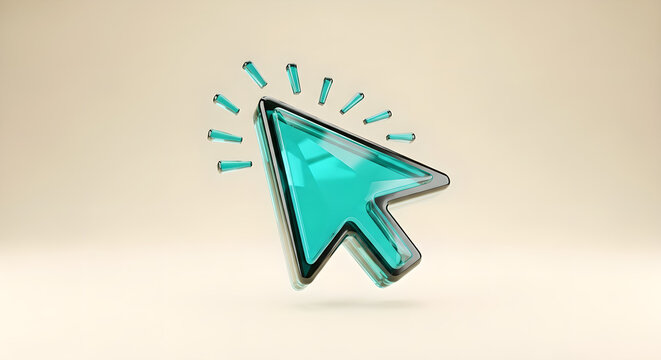 Cursor Mouse Pointer Click Icon Turquoise 3D Render Copy Space