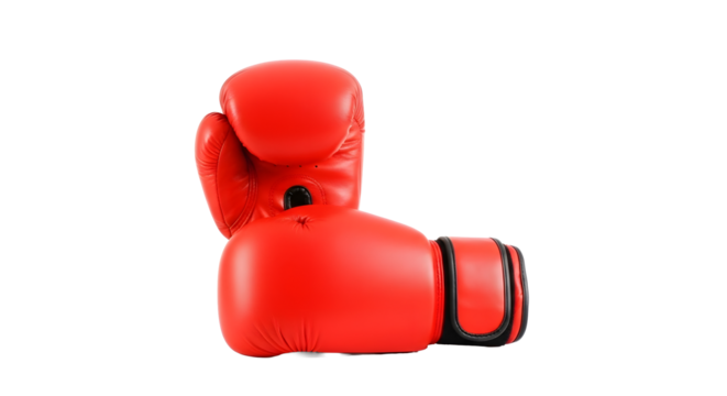 Boxing gloves red leather professional fight gear sport on transparent background