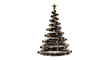 Christmas tree wire led lights festive holiday decoration on transparent background