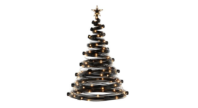 Christmas tree wire led lights festive holiday decoration on transparent background - Powered by Adobe