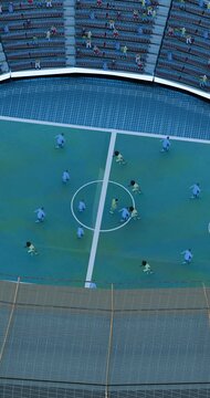 Football multiethnic  soccer match Kickoff Action from Above in stadium aerial view 3d render animation