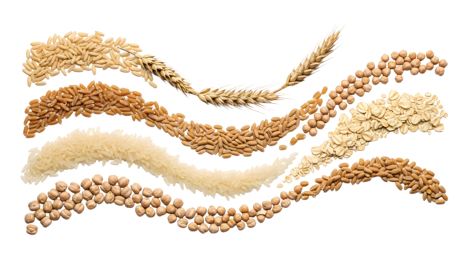 Grains seeds and legumes healthy food background agriculture on transparent background