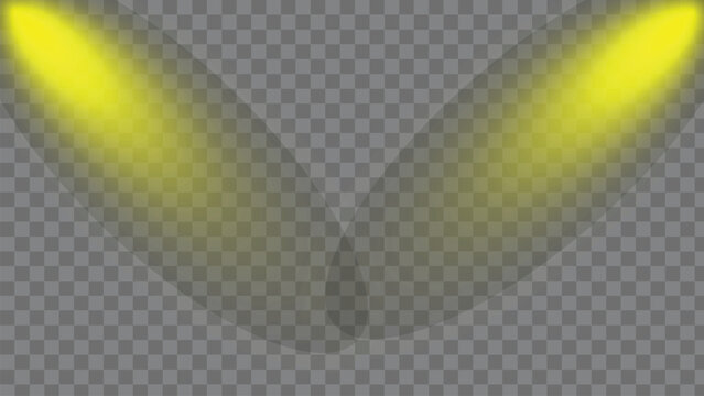 Pair of bright yellow spotlights illuminating an invisible stage or product with vibrant golden light beams from above