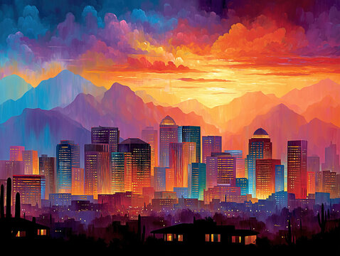 Phoenix Arizona skyline at sunset