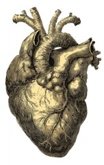 Detailed drawing of a human heart, showcasing ventricles and arterial system
