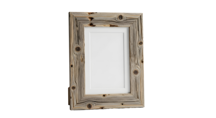 Rustic wood frame mockup for artwork or photo display decor on transparent background