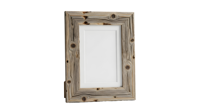 Rustic wood frame mockup for artwork or photo display decor on transparent background