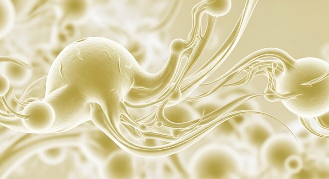 Abstract biological network with organic structures on light yellow canvas - Powered by Adobe