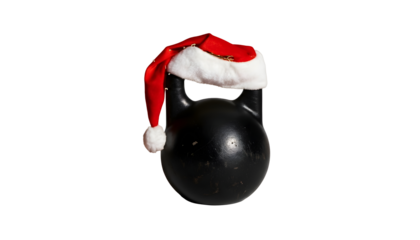 Christmas fitness kettlebell santa hat holiday workout gym on transparent background