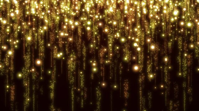 軌跡を描き落下する光の粒のループ背景 金色