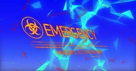 Orange emblem entering left forming EMERGENCY subtitle showing pulsing mesh signaling urgent action - Powered by Adobe
