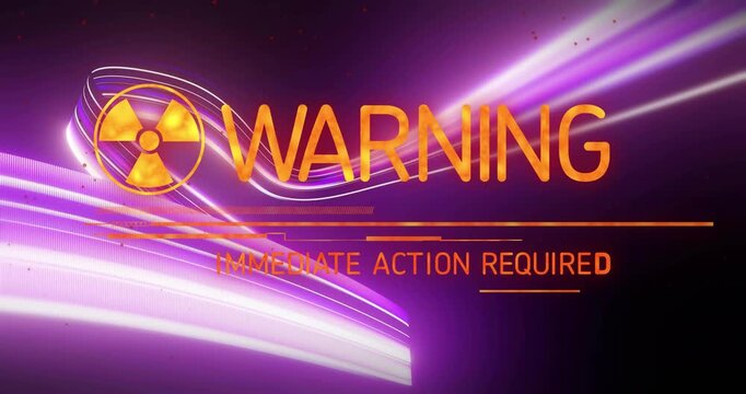 Neon ribbons sweeping, trefoil sliding, text morphing WARNING, IMMEDIATE ACTION REQUIRED