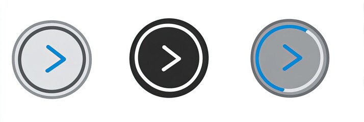 Three forward arrow buttons in circles, varying color styles