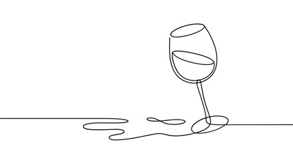 Minimalist line art of a spilled wine glass