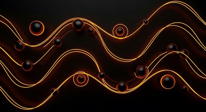 Elegant dark background with luminous curves and spheres, futuristic design