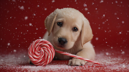 Puppy with Candy Cane