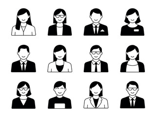 Collection of diverse business people avatar icons representing teamwork and professionalism.