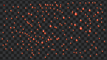 Festive array of shiny red christmas ornaments scattered digitally on a transparent background for holiday season designs.