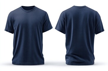 Dark-blue t-shirt, front and back view, isolated on white background