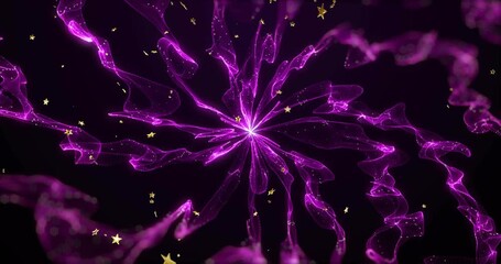 Faint light pulling lines out, purple ribbons unfurling and pulsing, golden stars showing vortex - Powered by Adobe