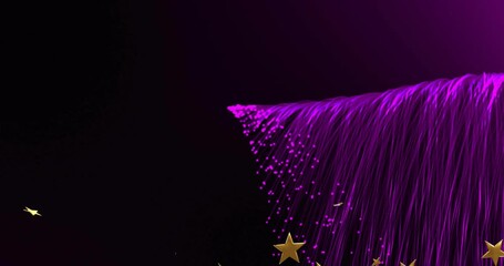 Magenta glow starting particle curtain, golden stars drifting, rotating, forming stage focal point - Powered by Adobe