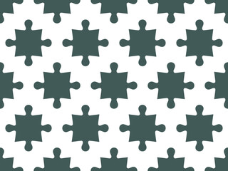 A repeating pattern of dark gray puzzle pieces on a white background.