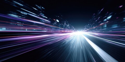 Obraz premium Speeding along a road in the dark, abstract streaks of light, motion blur