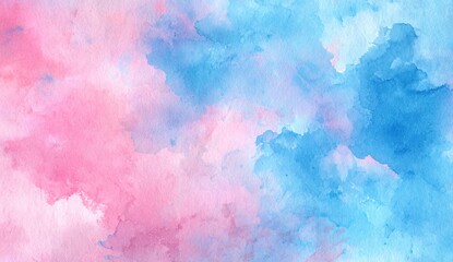 Abstract watercolor painting with swirling pink and blue hues and textures