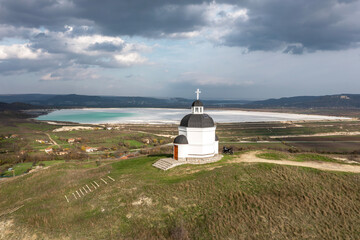 Aerial drone view to The Chapel of Padina village, Devnya region, Varna, Bulgaria